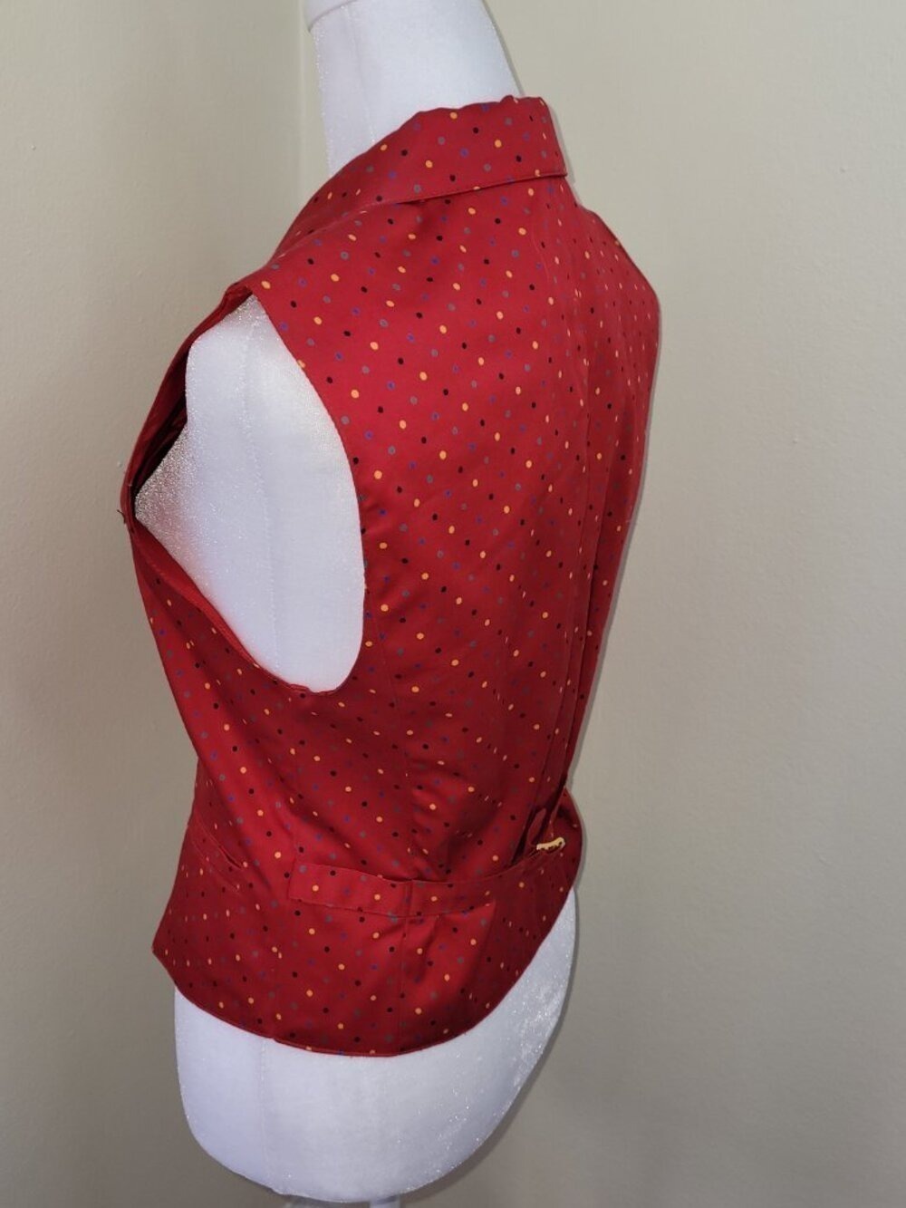Lizsport Vintage Red Multicolored Dot Vest Collared With Gold Buttons Size 4P - Picture 4 of 11